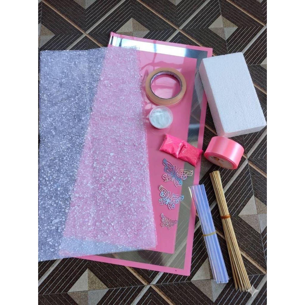 paket hemat buket bunga pita satin Glitter - satu set bahan buket bunga pita satin lengkap dan hemat