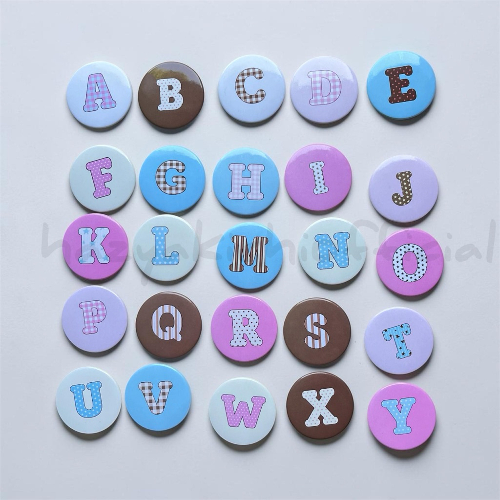 Pin Inisial | Pin Huruf | Pin Alphabet | Pin Bros Huruf 44mm | Emlem Retro Cute | Korean Clips