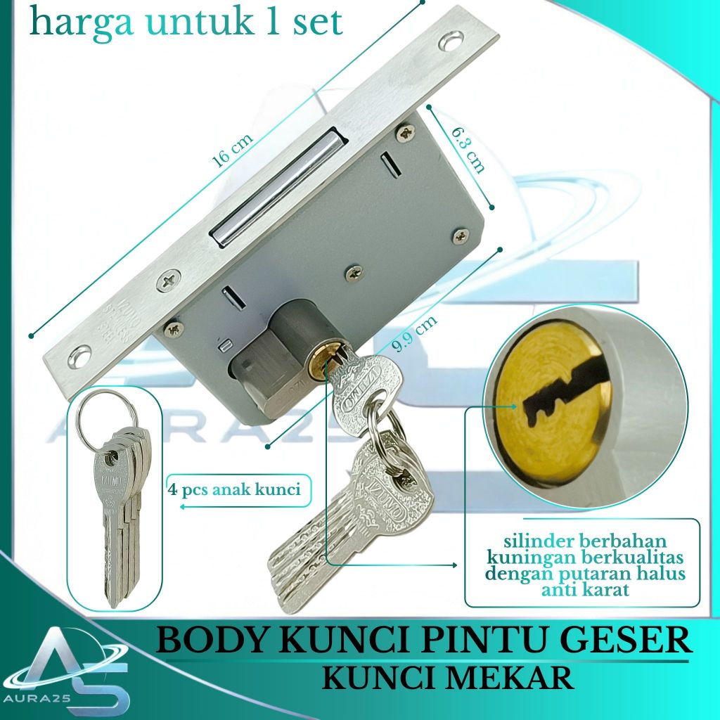 Body Kunci Mekar Pintu Geser / Body Lock Pintu Geser Kunci Mekar Fullset