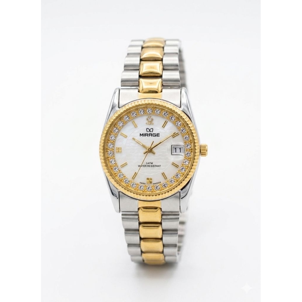 Jam Tangan Mirage 1579 Rantai Silver Kombinasi Gold Wanita
