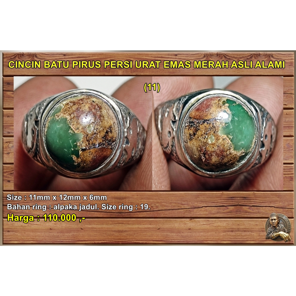 Cincin batu pirus persi urat emas merah asli alami (11)