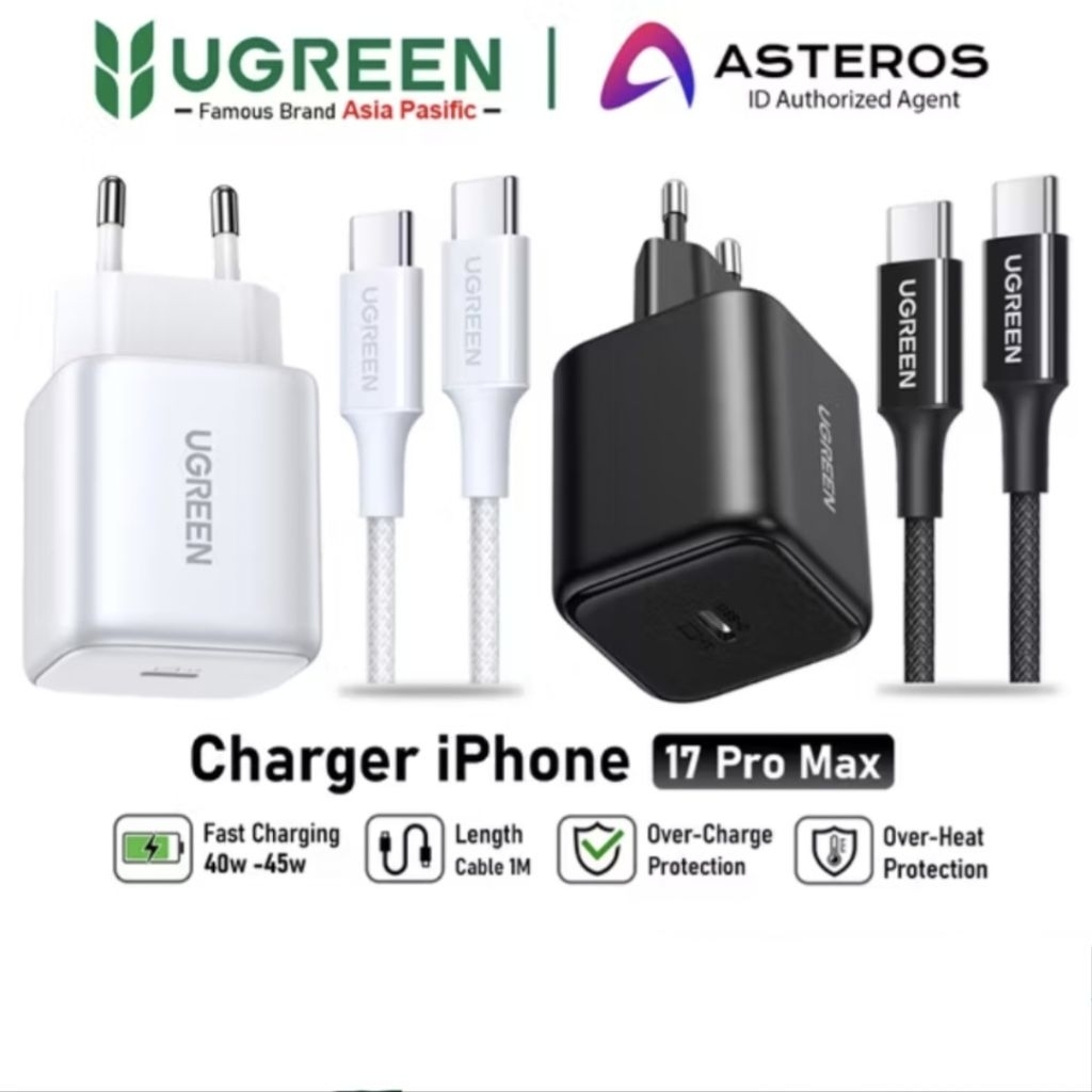 Charger Set Adaptor Kepala Charger UGREEN GaN 45W Travel iPad iPhone 17 Pro Max Tablet Samsung Fold 