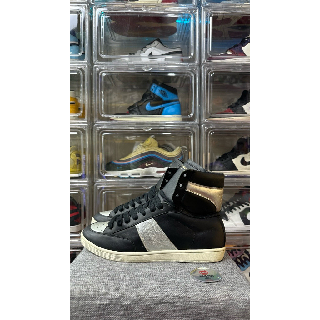 SAINT LAURENT SL 10 HIGH BLACK SILVER , SAINT LAURENT SL 10 HIGH BLACK , SHOES , SEPATU , SNEAKERS I