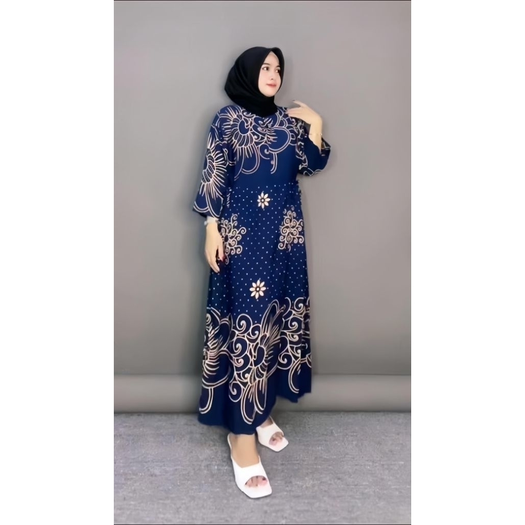Daster Kartika Lengan 7/8 Motif Bunga Ld 120cm Busui Friendly Ada Kancing. Panjang Daster 115cm.