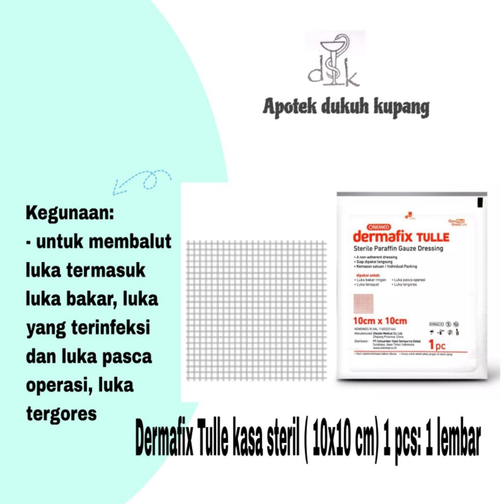 Dermafix Tulle, kasa steril+obat p( 10cm × 10cm )