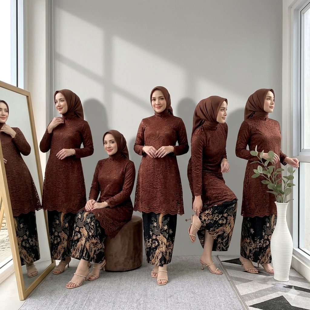 Setelan Tunik Brokat Rok Batik Plisket / Setelan Kebaya Kurung Polos / Setelan Kebaya Wanita Modern