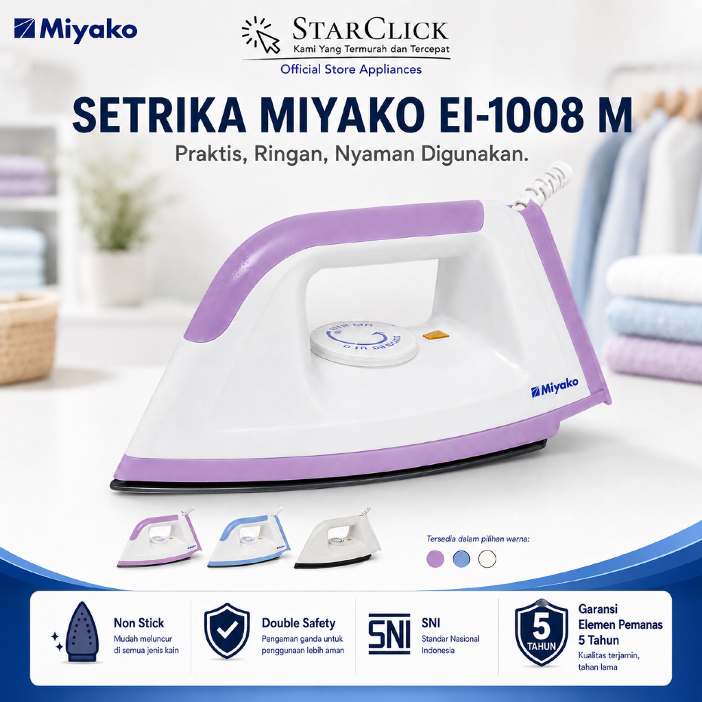 MIYAKO Setrika Listrik EI-1008 M / EI 1008 M / EI1008M / EI1000M / EI 1000 M BL [Garansi Resmi]