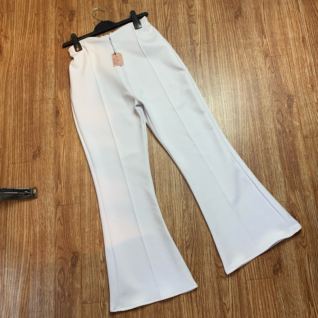 celana highwaist cutbray scuba putih