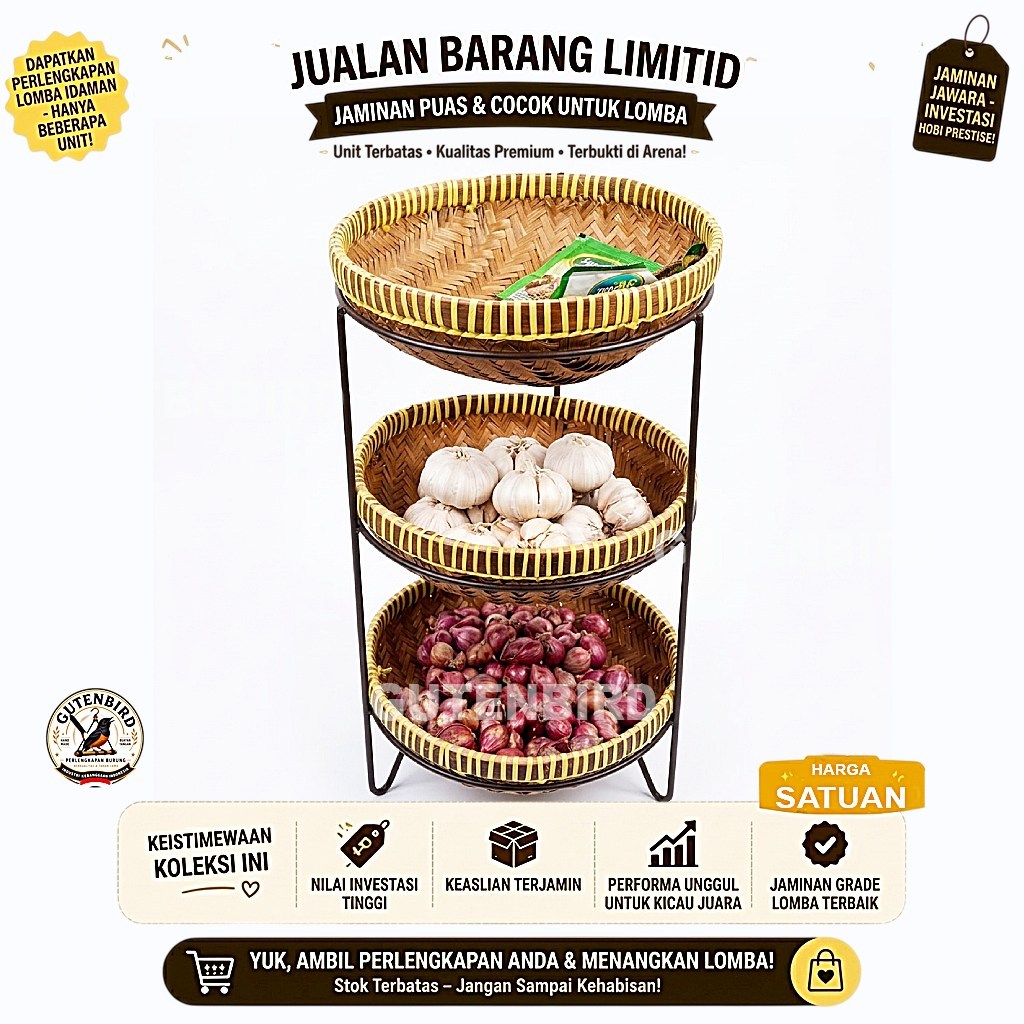 GutenBird Kalo Nampan Tempat Bumbu Dapur Bawang Bambu Anyaman Rapat Halus 25cm 30cm Wadah Saringan S
