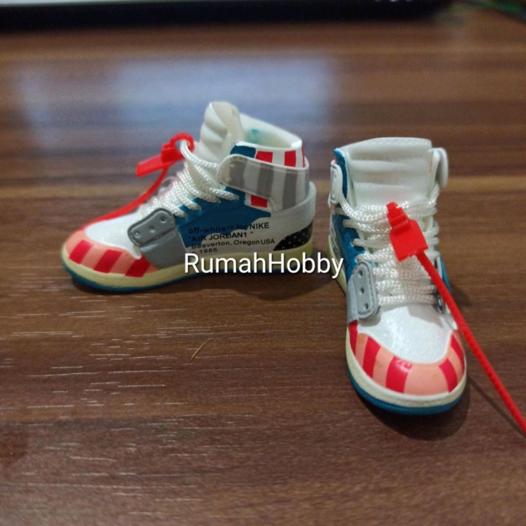1/6 Sepatu Sneakers AJ1 White Off x Parra Virgil Abloh Miniature