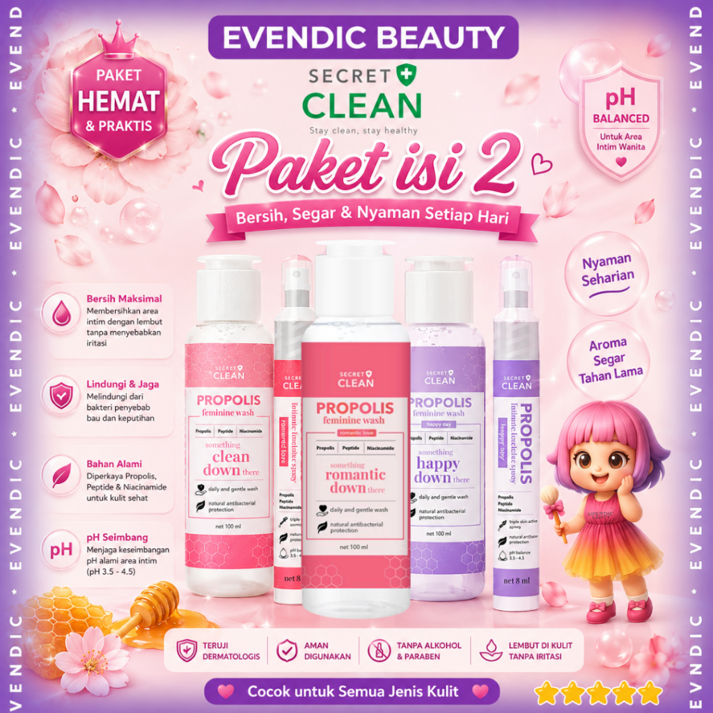 READY PAKET SECRET CLEAN Propolis Feminine Wash 1 Pcs + Intimate Spray 1 Pcs | Paket 2 Pcs | Set
