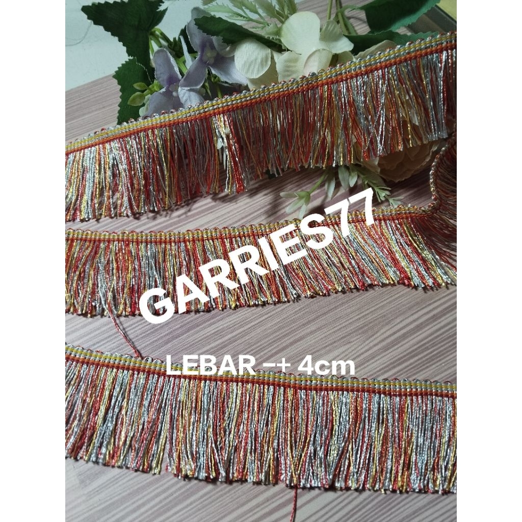 Renda rumbai katun pelangi lebar4cm penjang 90