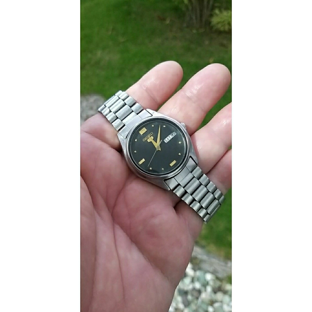 Jam tangan Seiko Black dial 6309-7200/34mm/Full Original 100%/Black gilt Dial/Simple/Unisex/Good