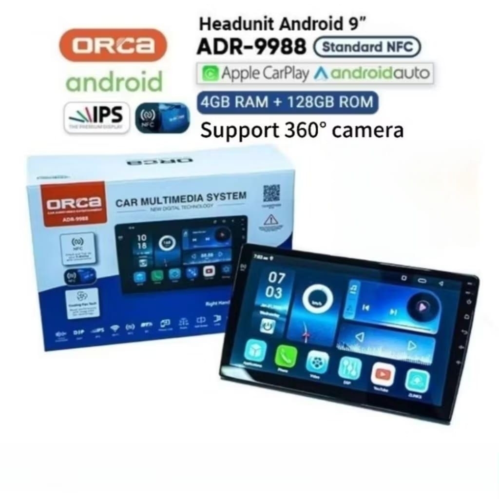Head Unit Android 9 inch ORCA ADR-9988 STANDARD SERIES Ram 4GB 128GB 5.1 DSP Cooling Fan Voice Comma