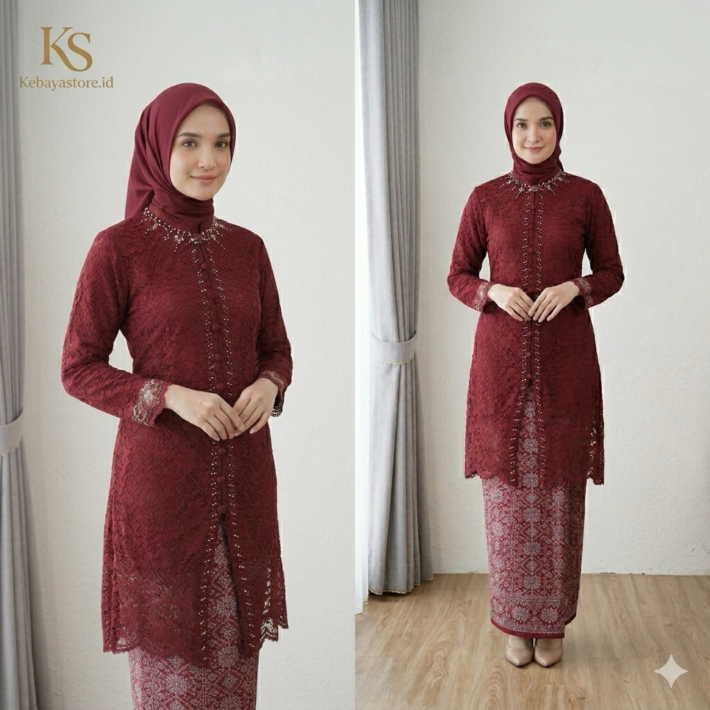 Kebaya.idn - Kebaya Brokat Tunik Kancing Payet - Kebaya Modern - Kebaya Wisuda - Kebaya Hitam - Keba