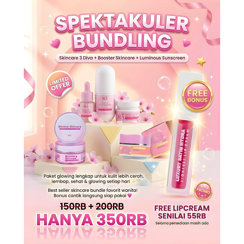 SPEKTAKULER BUNDLING PAKET SKINCARE 3 DIVA, BOOSTER, SUNSCREEN FREE LIPCREAM