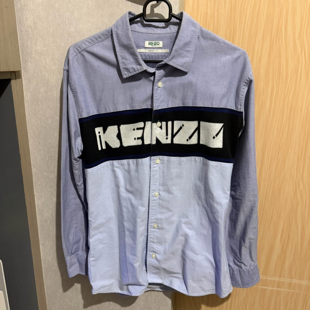 Kenzo Paris Casual Fit Logo Knit Panel Oxford Shirt Second Bekas Like New