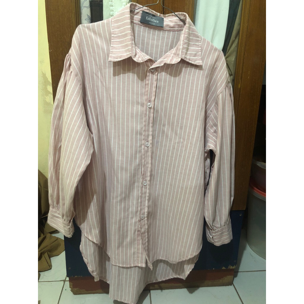preloved kemeja salur pink