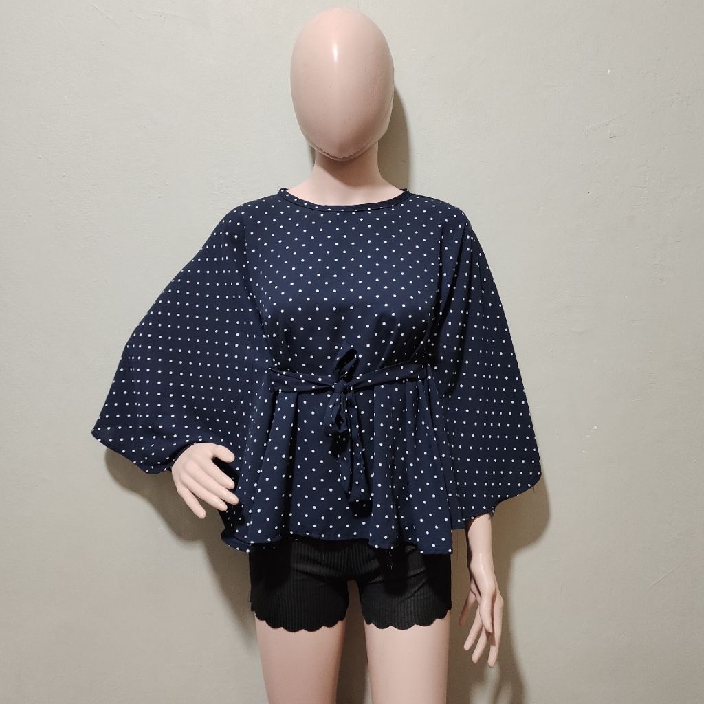 SHAIMA FASHION Polkadot blouse polkadot batwing blouse batwing polkadot navy white polkadot shirt po