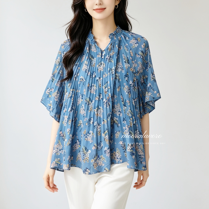 YUNNA CLASSY FLORAL PLEATS LOOSE TOP KOREAN STYLE READY BANGKOK PREMIUM COLLECTION BKK