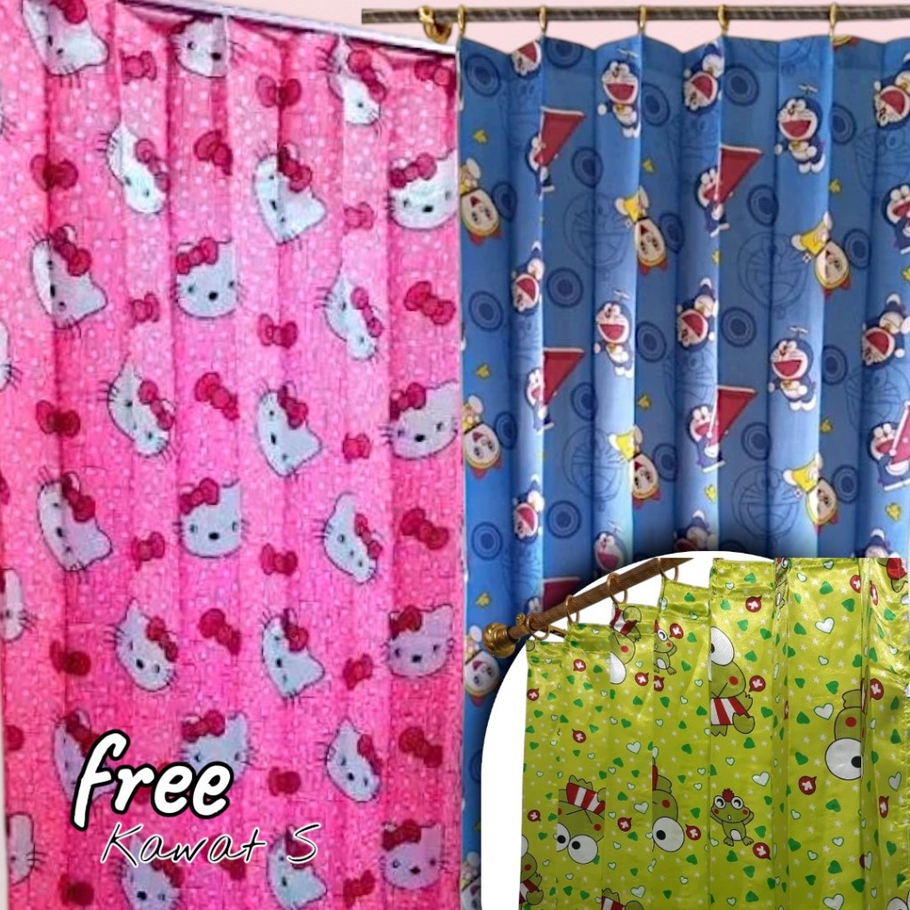 Gorden Plisket Karakter motif Doraemon hello Kitty Keropi/Tirai jendela kamar tidur minimalis/horden