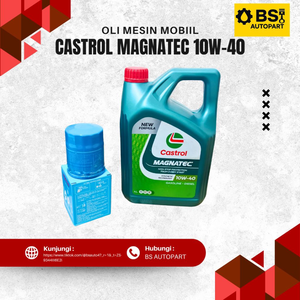 Paket Ganti Oli Honda, Oli Mesin Mobil Castrol Magnatec SAE 10W-40. Cocok untuk mobil Jazz, Brio, Mo