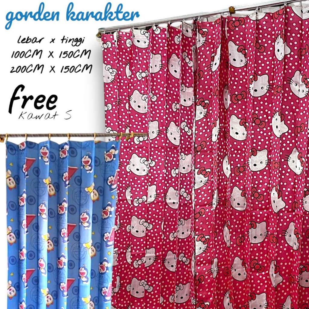 Gorden Jendela Kamar anak Gorden Plisket motif Karakter Doraemon Hellokitty  keropi murah meriah/Tir