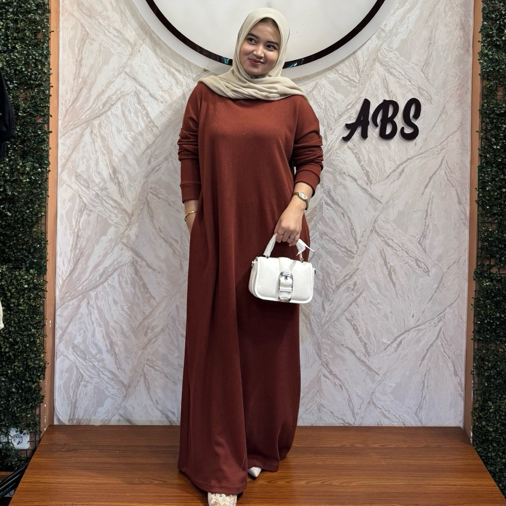 Gamis Kaos Wanita Bahan Katun Motif Simple Polos