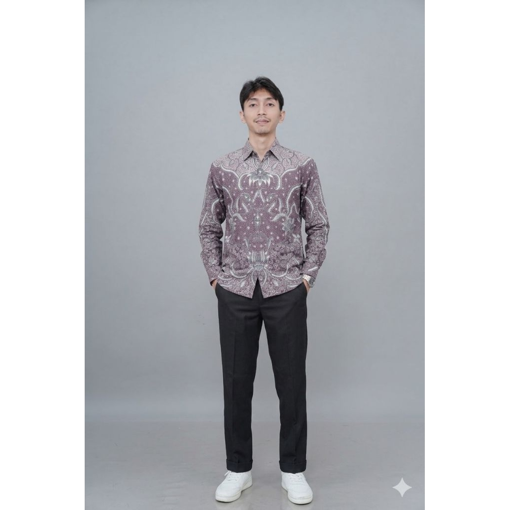 kemeja batik pria | batik pria lengan panjang | batik warna Lilac | batik anak muda | batik katun | 