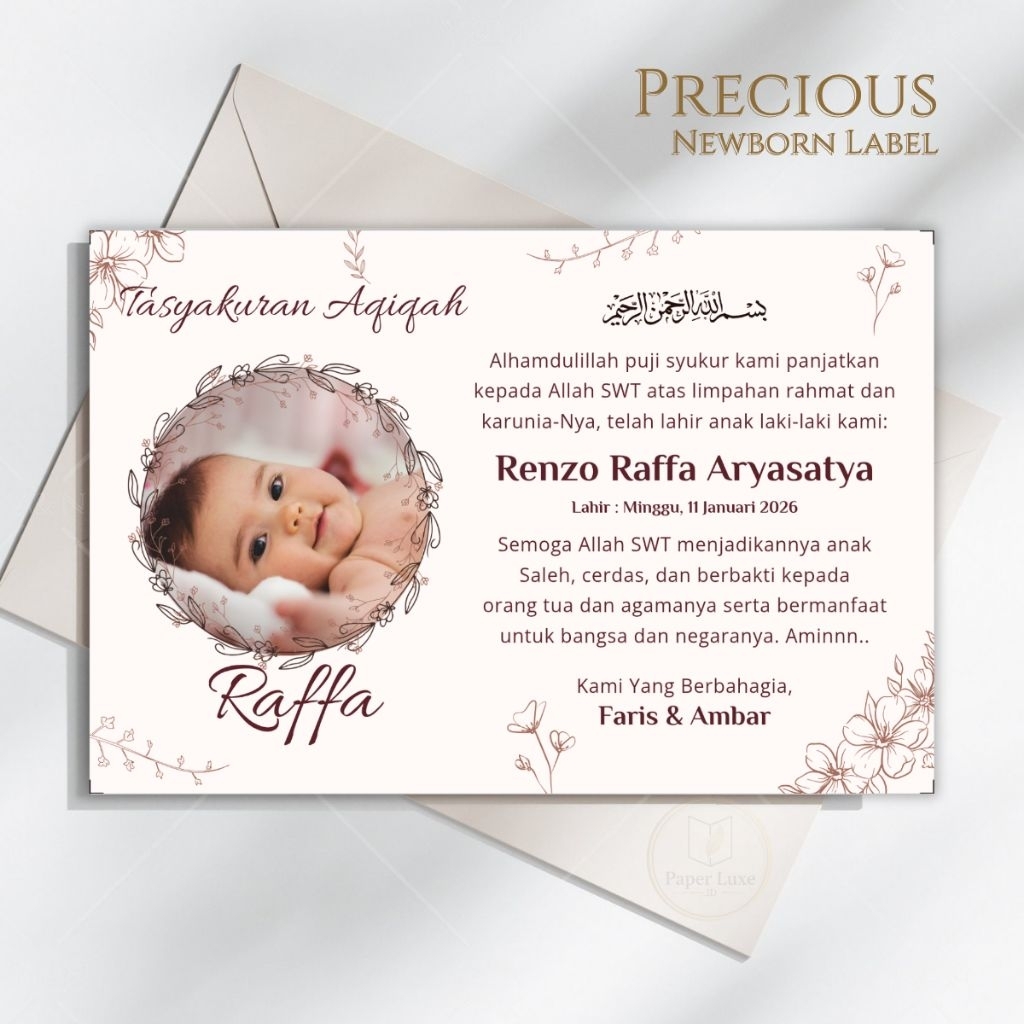 Label Stiker Aqiqah Tasyakuran Kelahiran Bayi Custom Kartu Ucapan