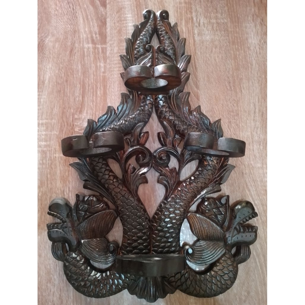 Blawong keris dinding isi 3 ukir kayu akasia