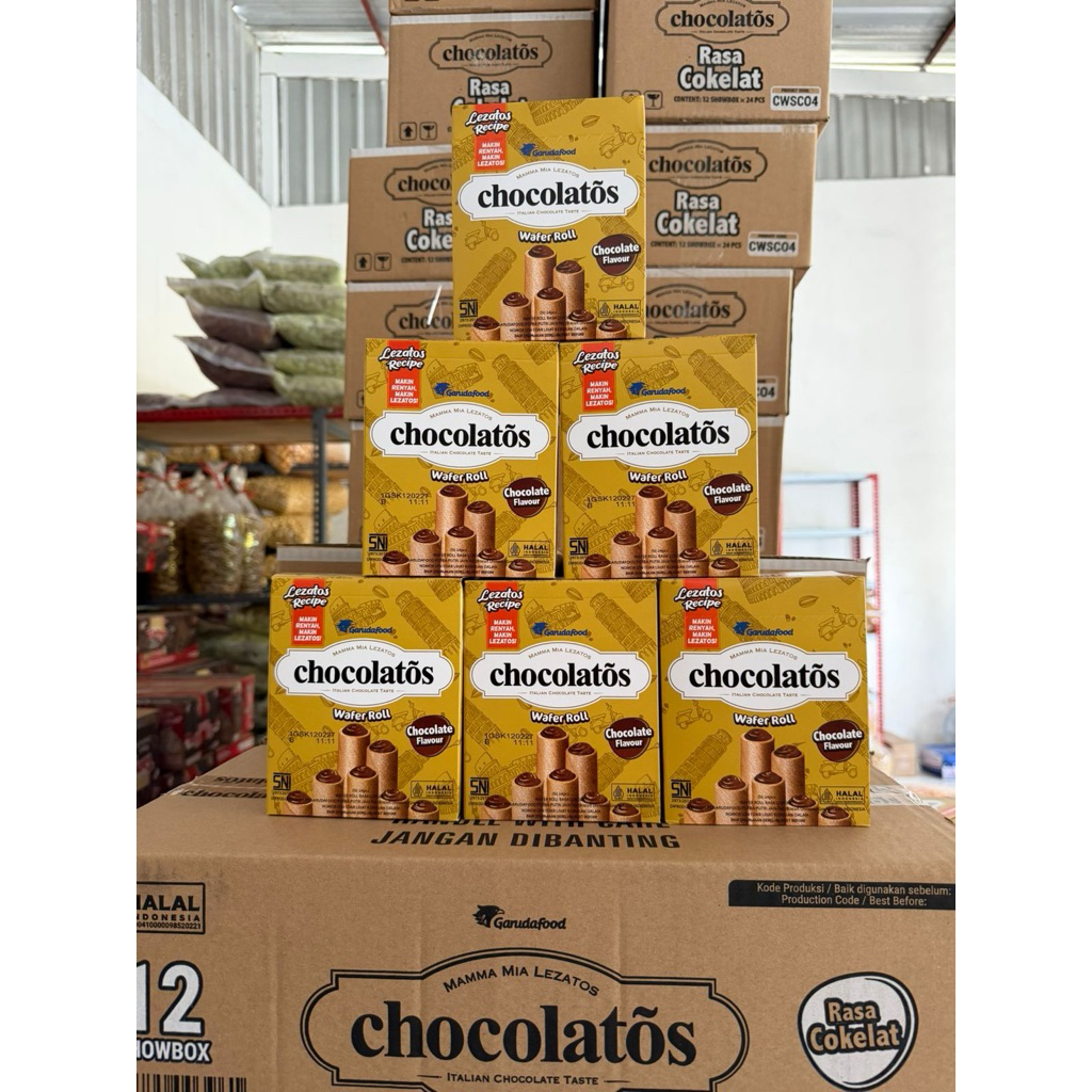 Chocolatos Wafer Roll | 1 KARTON isi 12 Pack | Rasa Cokelat | Ready Stok