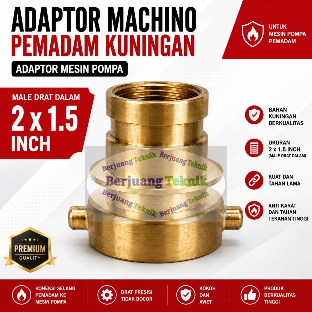 Adaptor Machino Pemadam 2 x 1.5 Inch drat dalam Kuningan || Adaptor Pompa Air Pompa Pemadam Penyambu