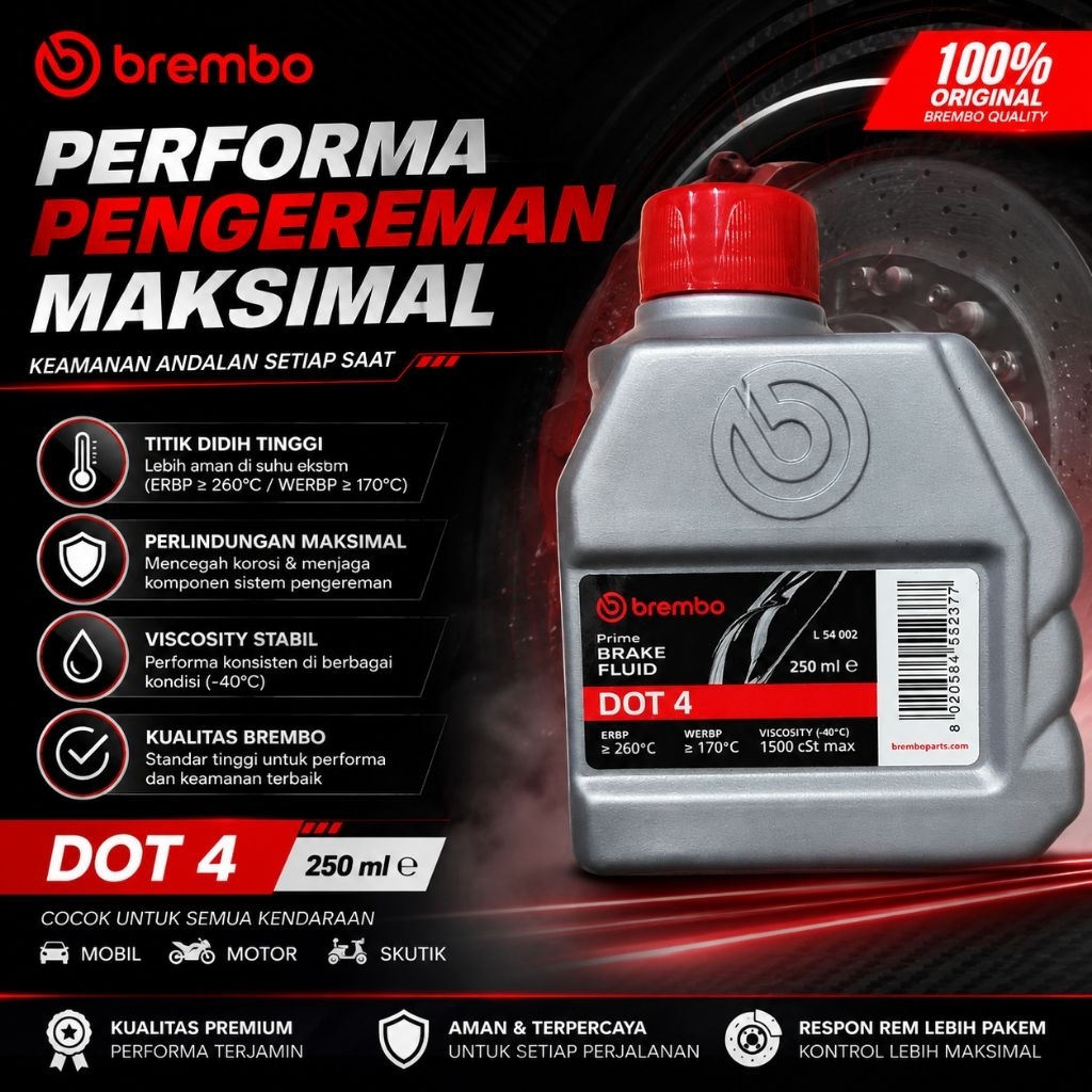 Brembo Brake Fluid DOT 4 250ml Minyak Rem Mobil Motor Original Cairan Rem Performa Tinggi