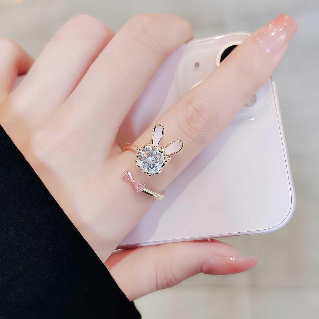 [COD]Cincin Kelinci Zirkon Emas Anti Karat, Perhiasan Stylish