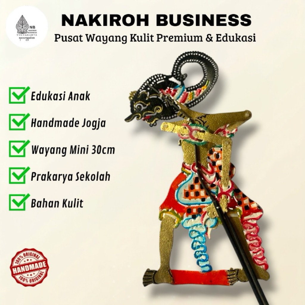 NAKIROHBUSINESS Wayang kulit sapi tebal Bima Bimo Werkudoro Kulit Asli - 45 cm Koleksi Anak