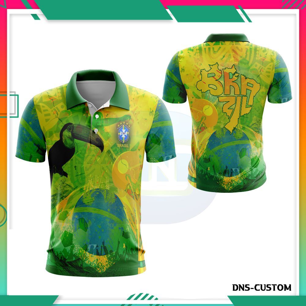 Baju Polo Brazil 2026 Custom - Kaos Polo Tim Brazil Cowok - Baju Polo Casual Bola Premium