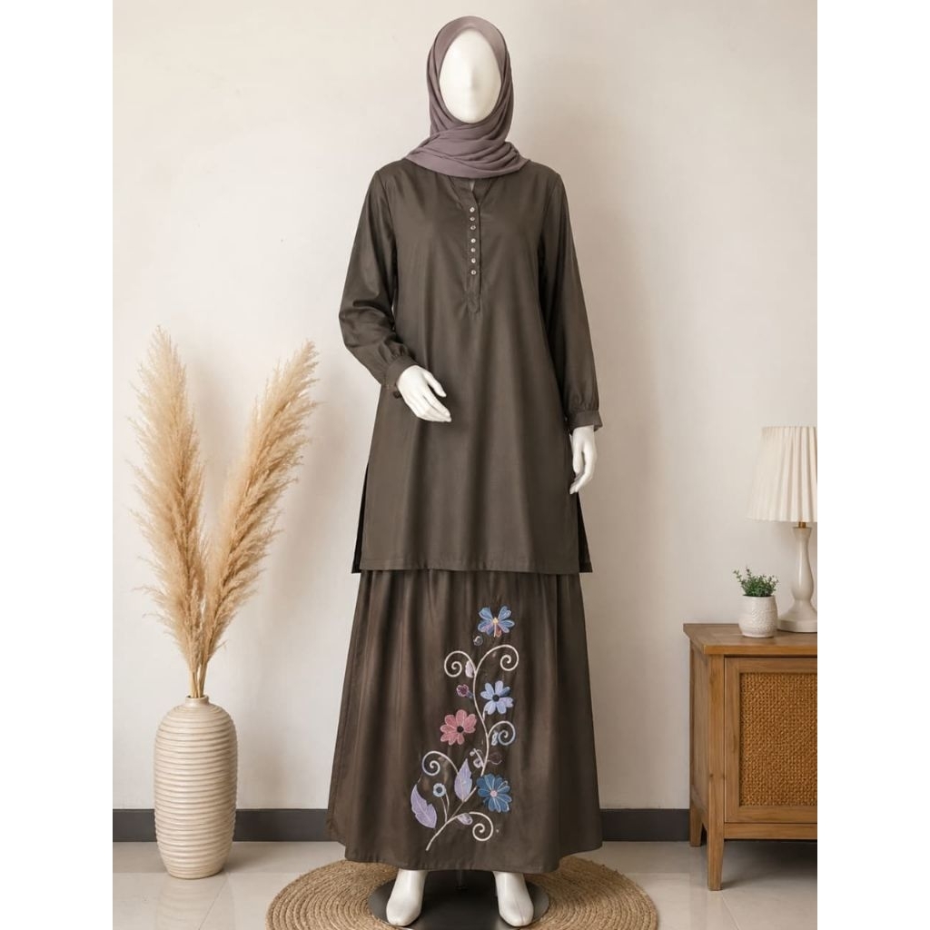 SET BLOUSE TUNIK & ROK KATUN BORDIR