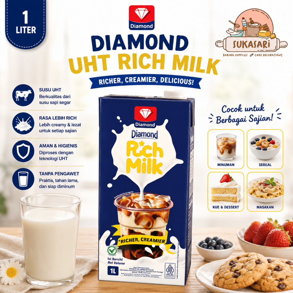 Susu UHT Diamond Rich Milk 1 LT Creamy Premium