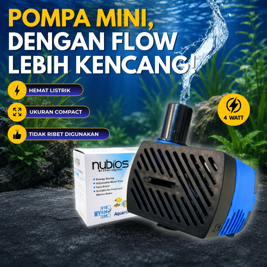 Pompa Air Aquarium Mini 4 Watt hemat listrik tahan lama  24 jam nonstop dapat 1 set dengan selang uk