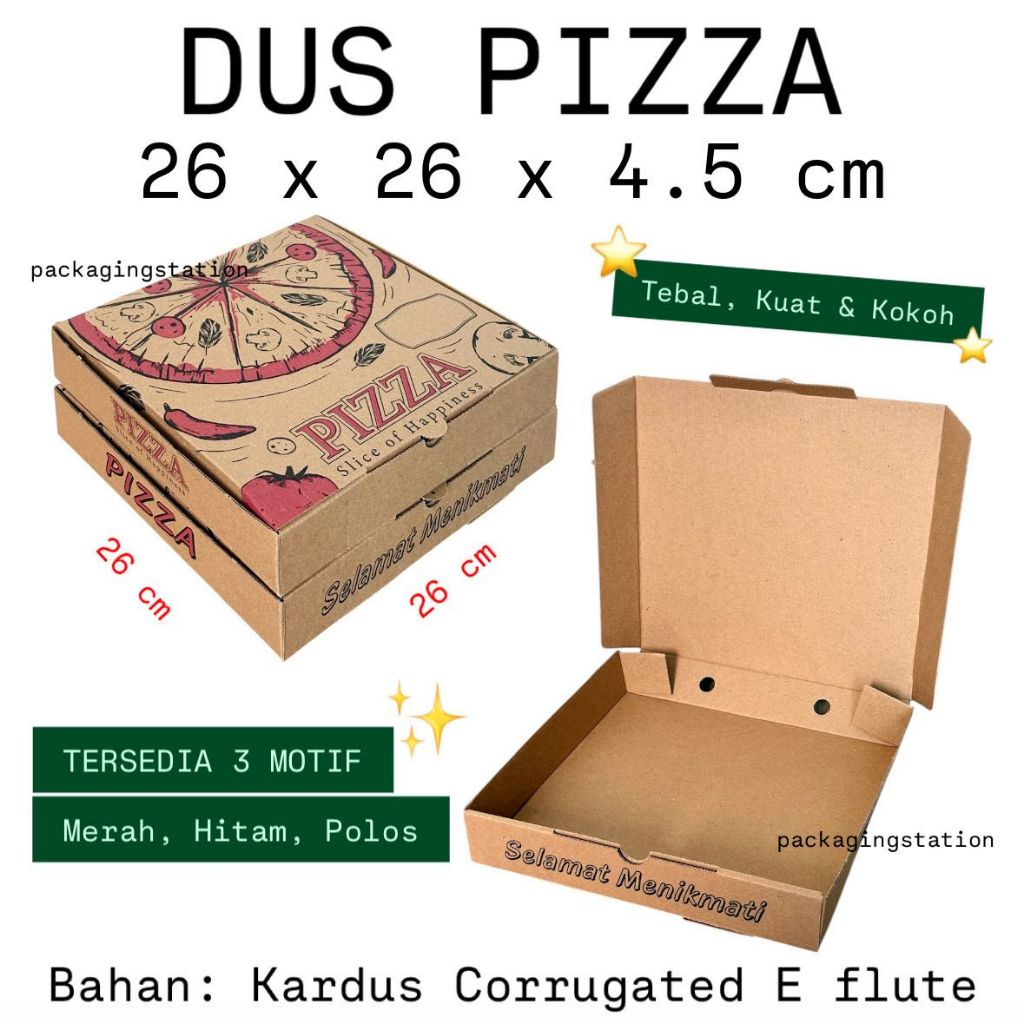 (ISI 100 PCS) DUS PIZZA 26x26x4.5 / BOX PIZZA MOTIF POLOS / DUS PACKAGING