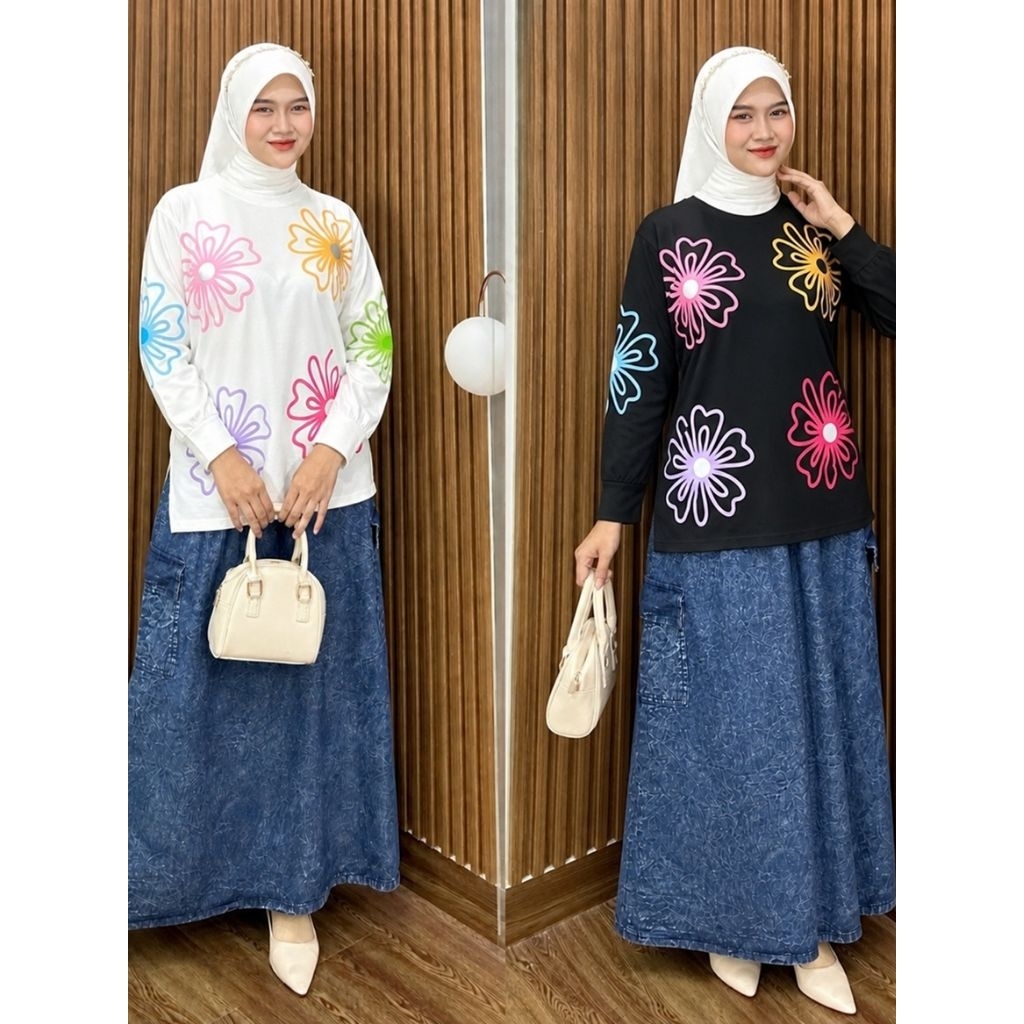 stelan baju dewasa one set rok jeans atasan combed