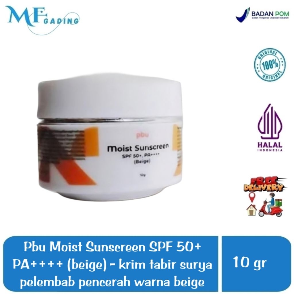 Pbu Moist Sunscreen SPF 50 + PA ++++ (Beige) - krim tabir surya pencerah pelembab - sunblock cream w