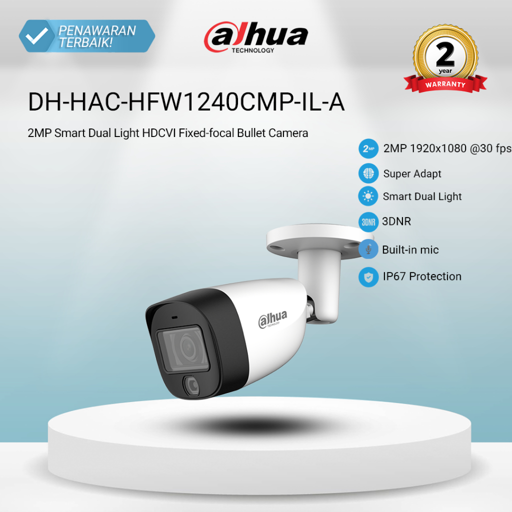 Dahua DH-HAC-HFW1240CMP-IL-A 2MP Kamera CCTV Analog HDCVI Outdoor Dual Light Mic Audio IP67 Protecti