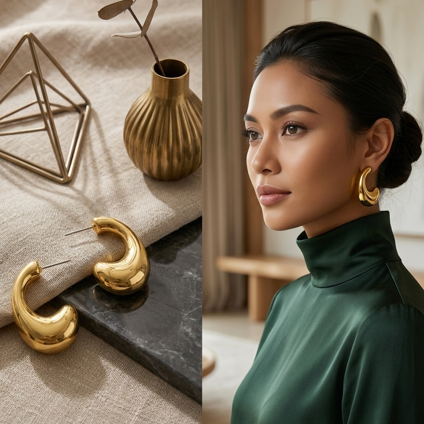 Anting tetes air mata anti karat - emas/perak, cocok untuk wanita yang mengenakan jilbab.