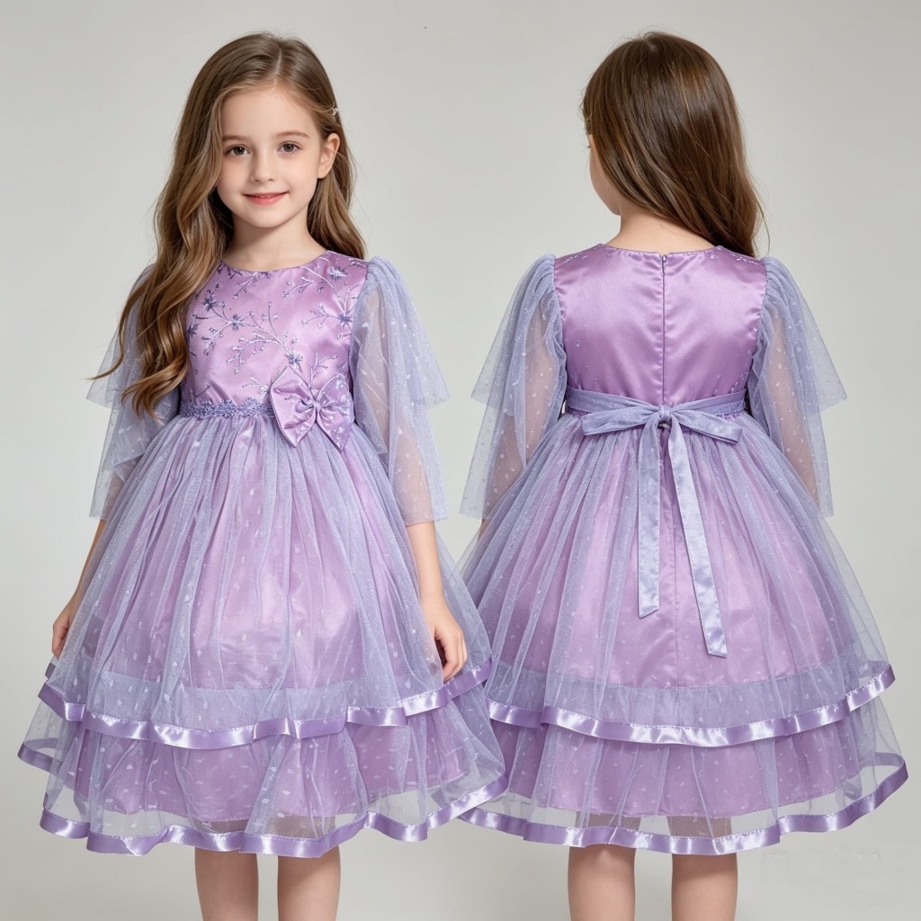 NCR- Dress Pesta Anak Perempuan Midi Dress Lilac Gaun Ulang Tahun Anak Cewek 7-8 Tahun / DA014Vilia