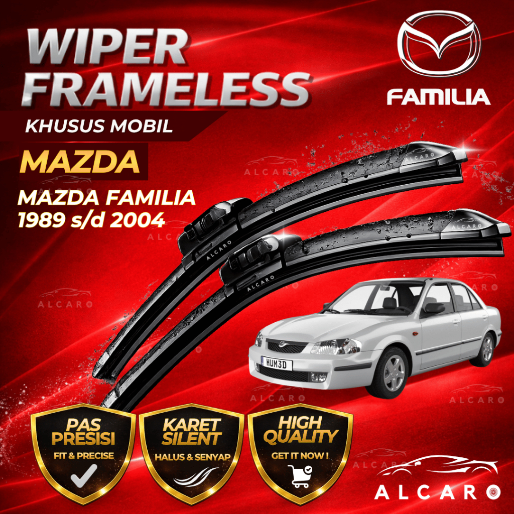 Alcaro Wiper Frameless MAZDA FAMILIA 1989 s/d 2004 Original Premium - Sapu Kaca MAZDA FAMILIA - Wipe