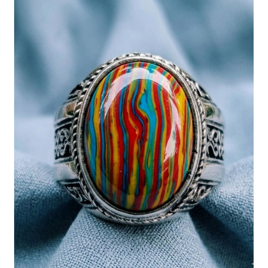 cincin batu akik malachite multicolour mban ALPAKA SUPER