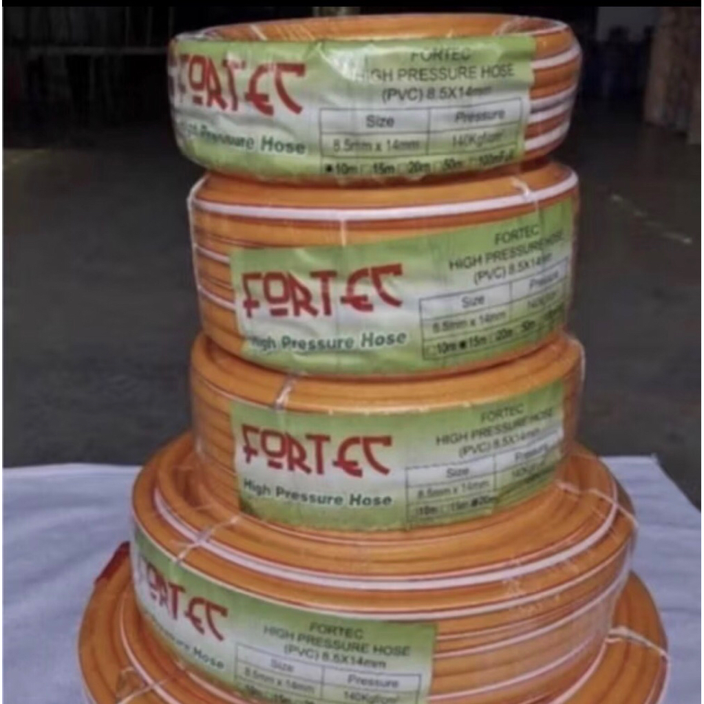 FORTEC 15meter SELANG ANGIN KOMPRESOR oren 8.5 x 15 meter ( 5/16" inci ) high pressure hose 15m door