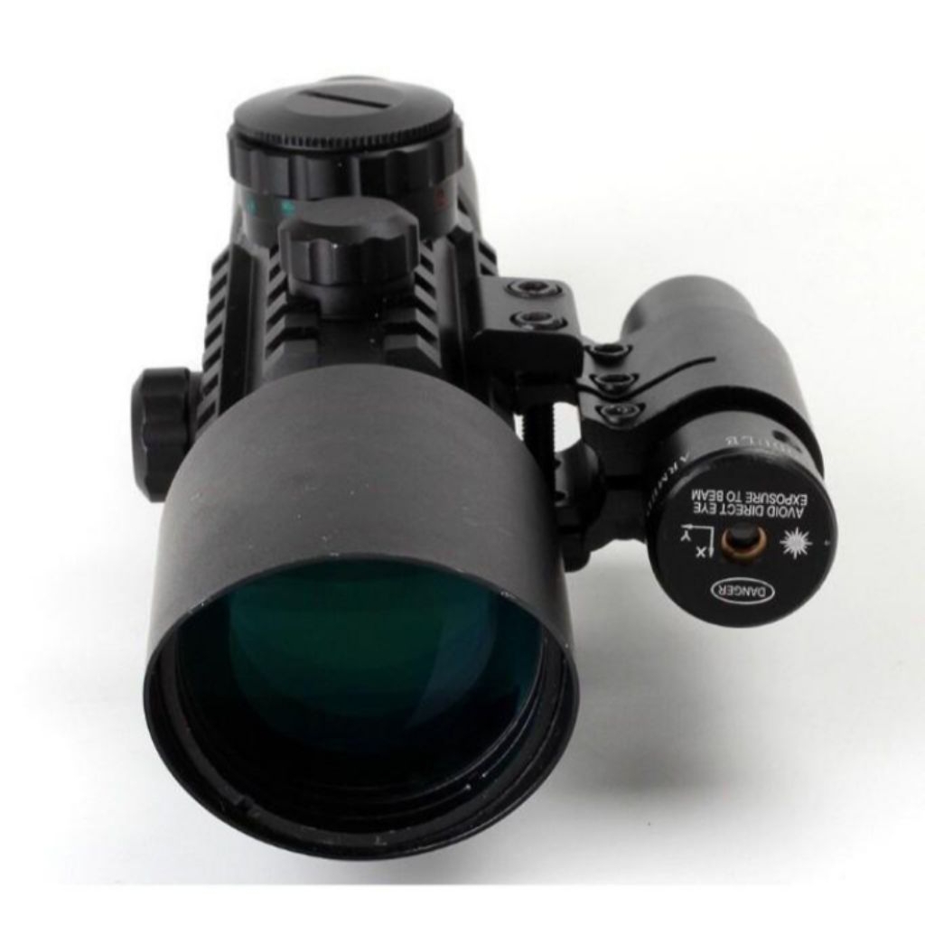 Teleskop M9 3-10X42 E + Red Laser Dot & Reticle Mildot 4 titik